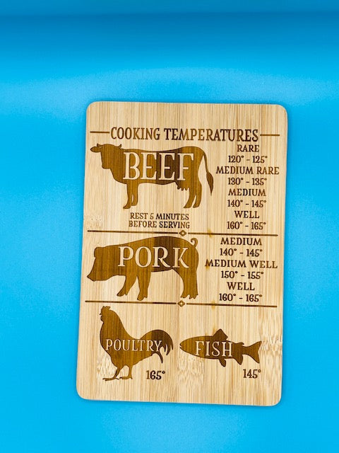 Custom Bamboo Meat Temperature Guide Cutting Board 