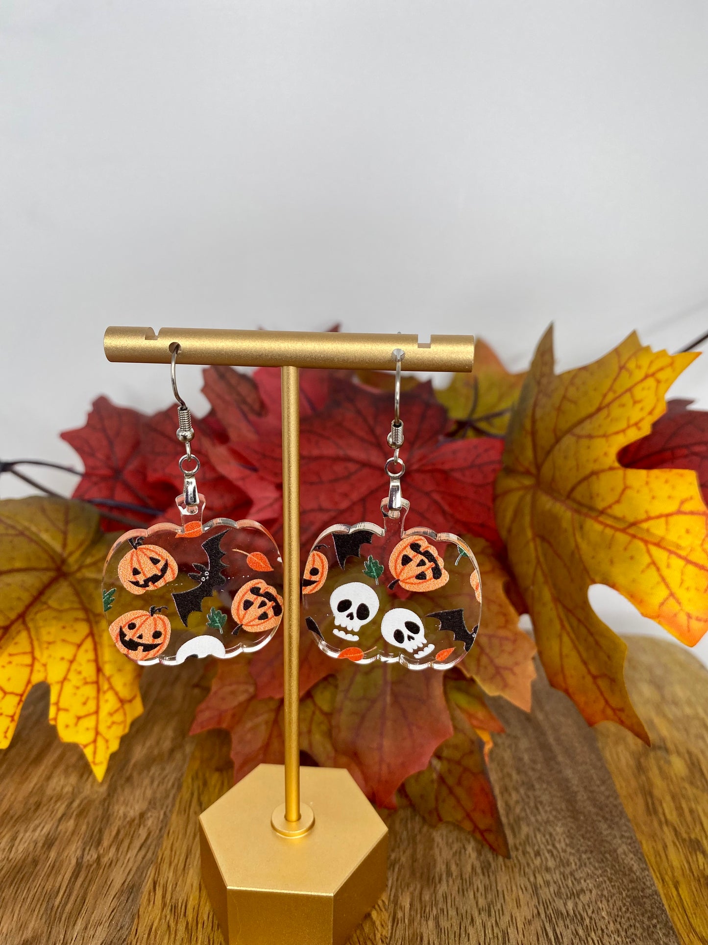 Bats, Skulls, and Jack-o-Lantern Pumpkin Shape Earrings