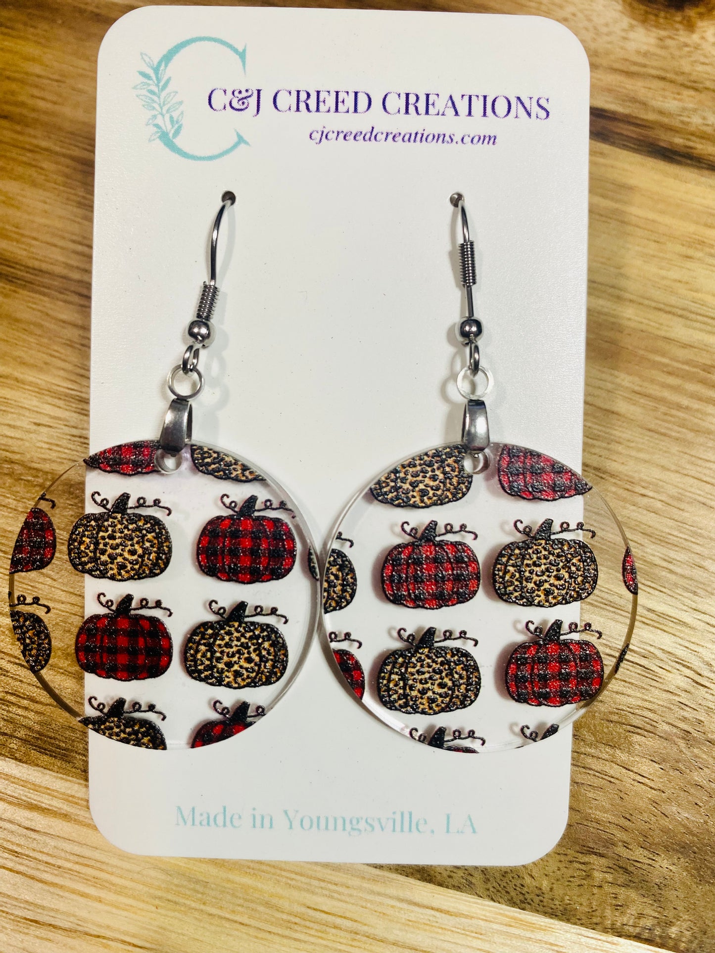 Buffalo Plaid Pumpkin Earrings - Round