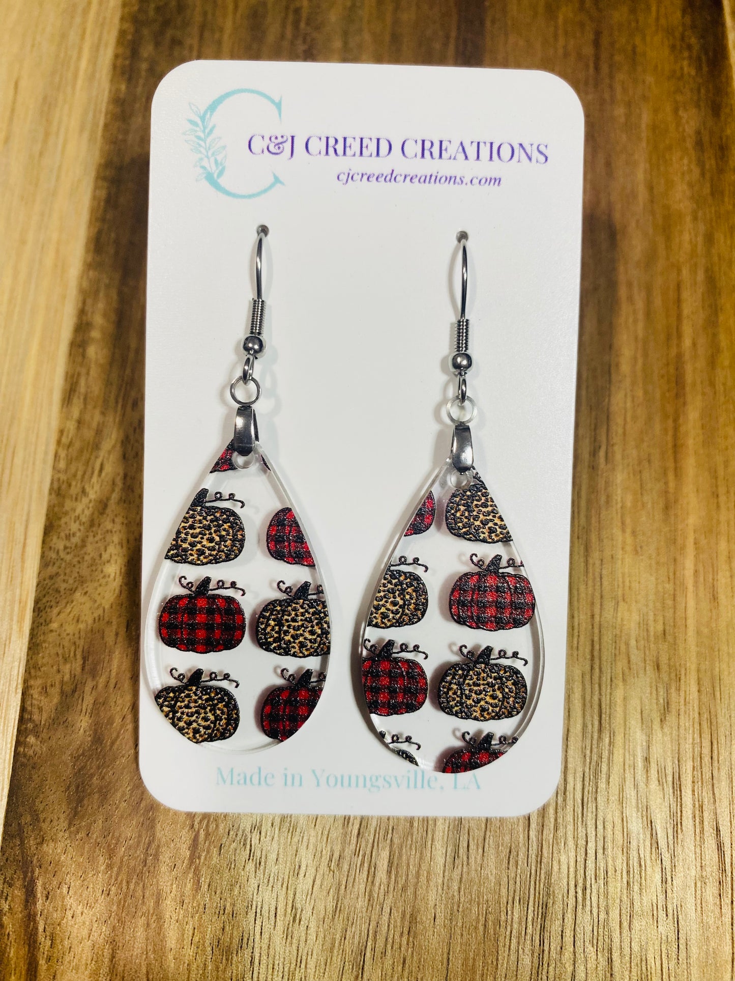 Buffalo Plaid Pumpkin Earrings - Small Tear-drop