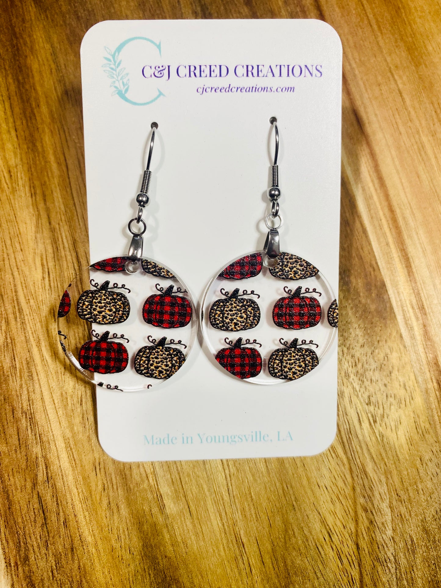 Buffalo Plaid Pumpkin Earrings - Small Round
