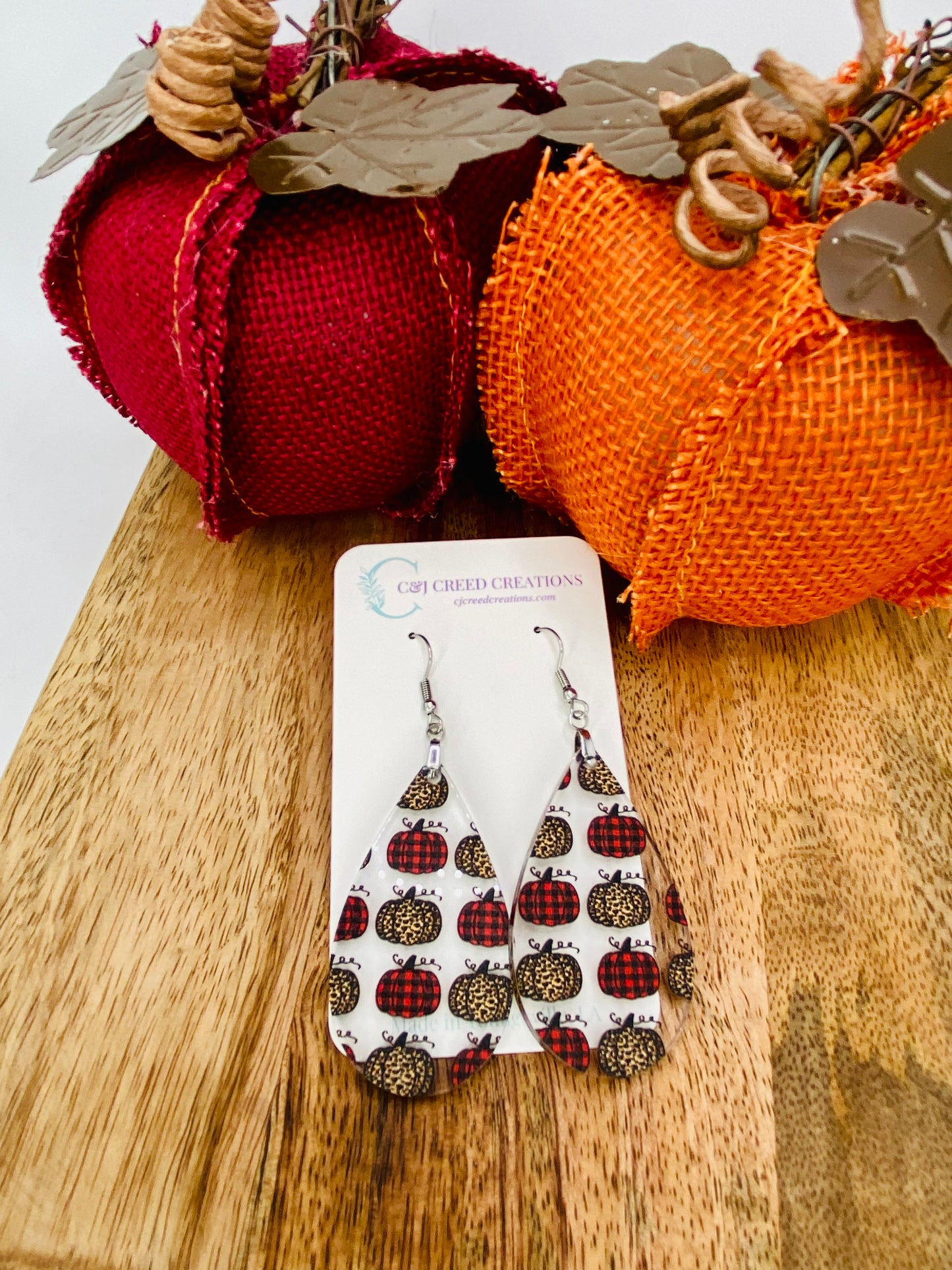 Buffalo Plaid Pumpkin Earrings - Large Tear-drop