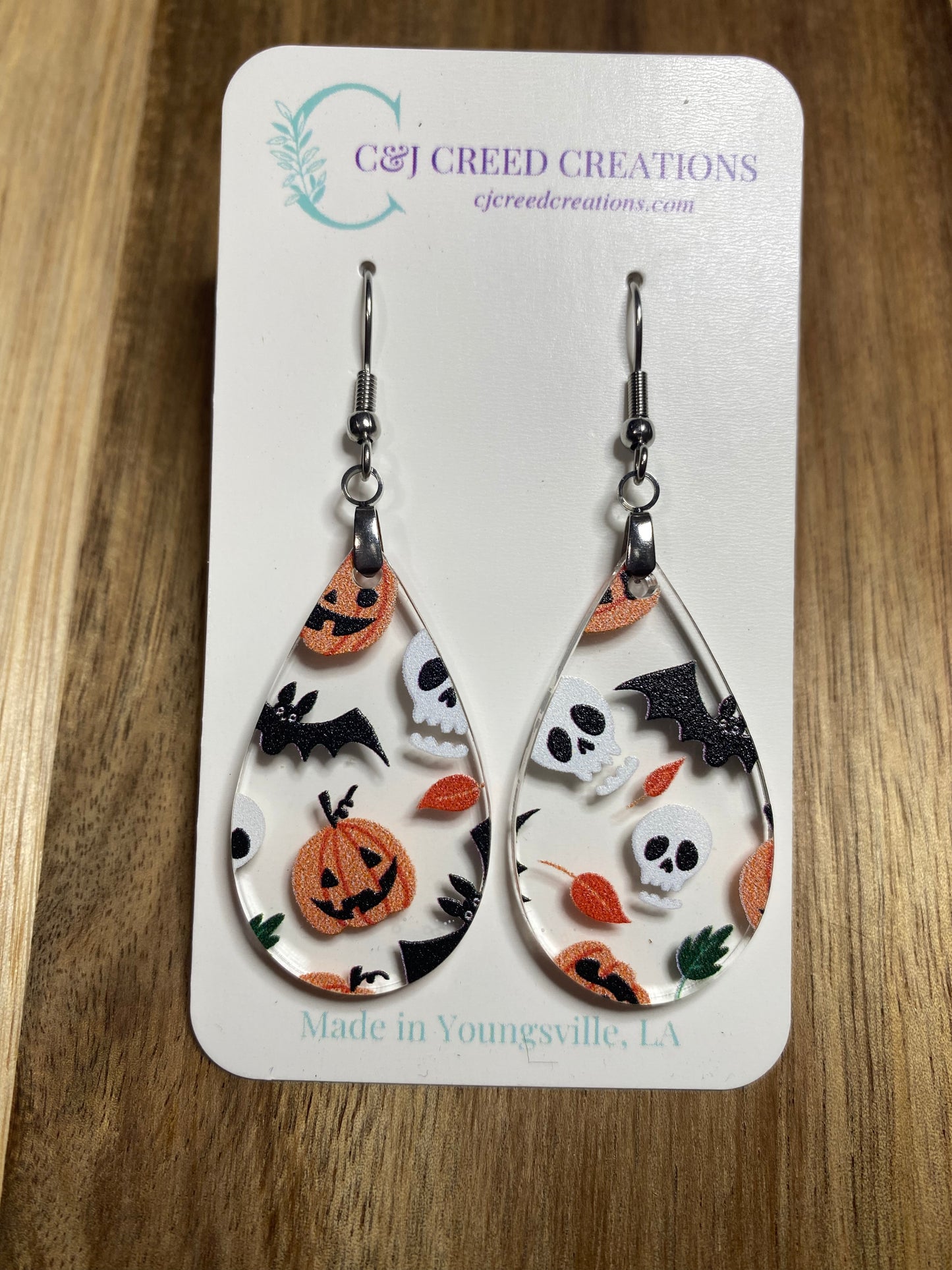 Bats, skulls, jack-o-lantern earrings
