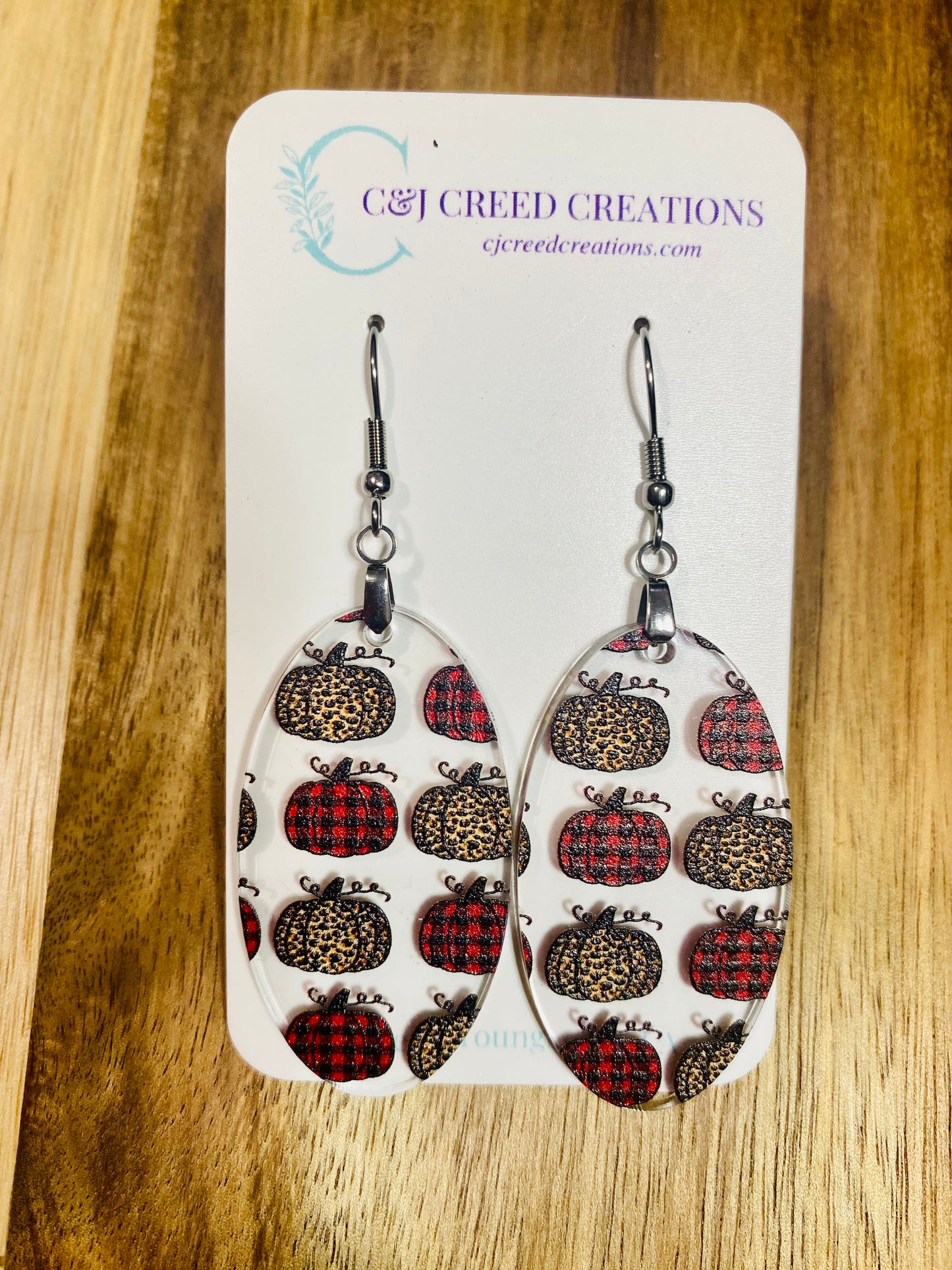 Buffalo Plaid Pumpkin Earrings - Oval