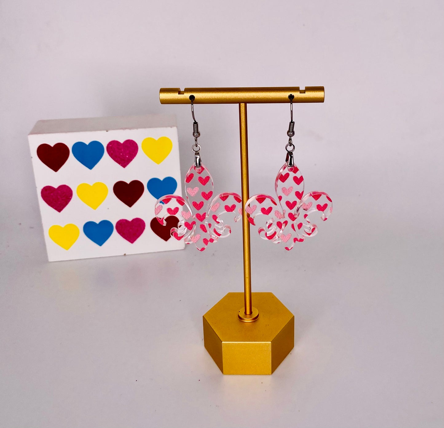 Fleur-de-lis Valentine Earrings - heart pattern