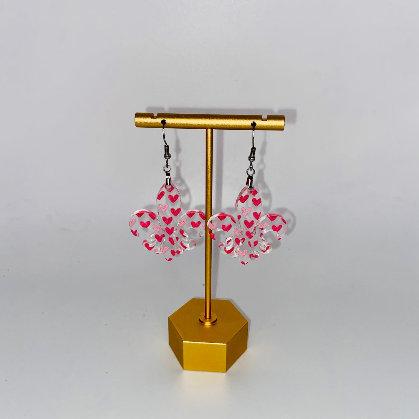 Scattered Pink Hearts Fleur-de-lis Earrings
