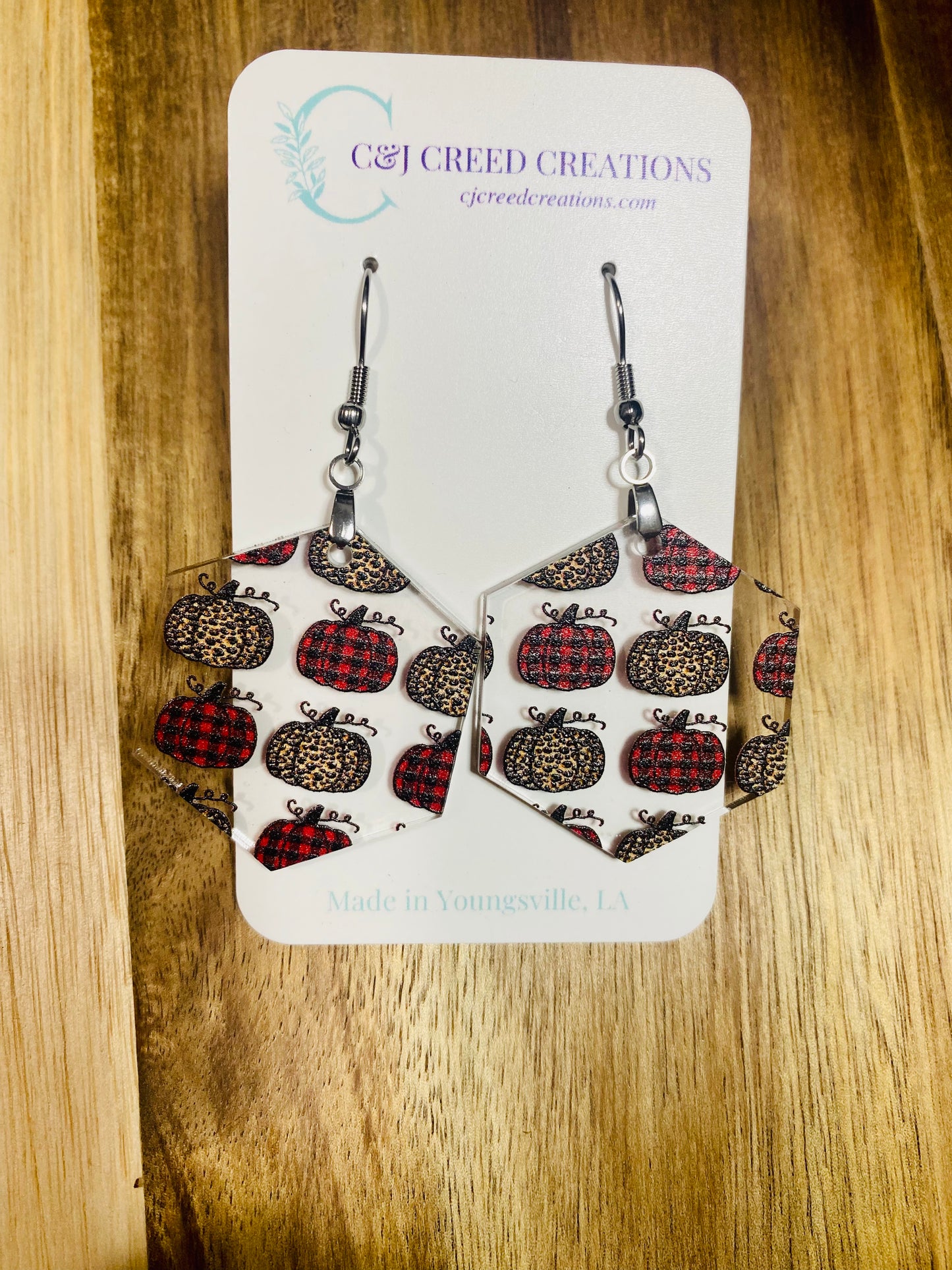 Buffalo Plaid Pumpkin Earrings - Style 1