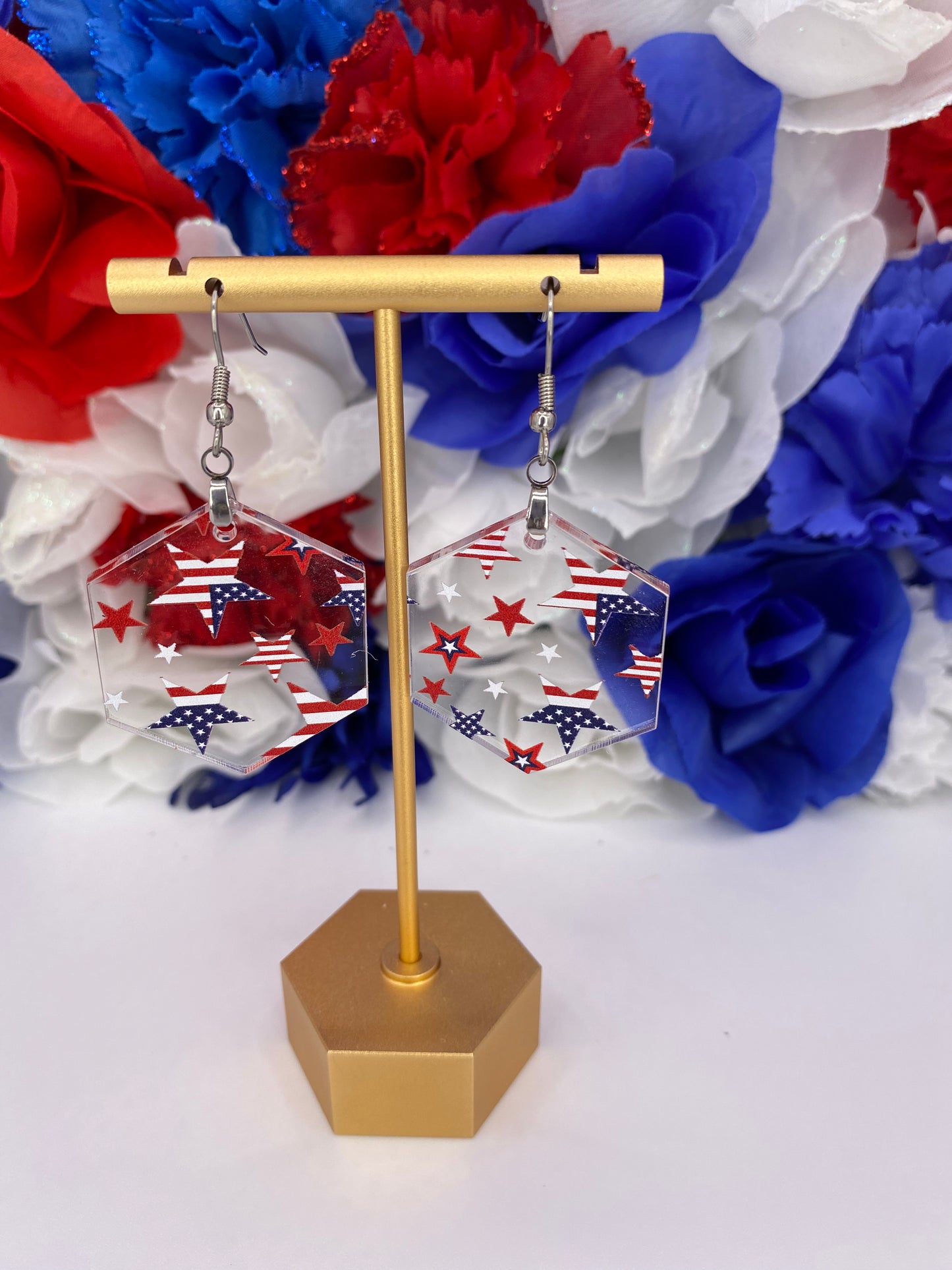 Patriotic Earrings | Hexagon Shape