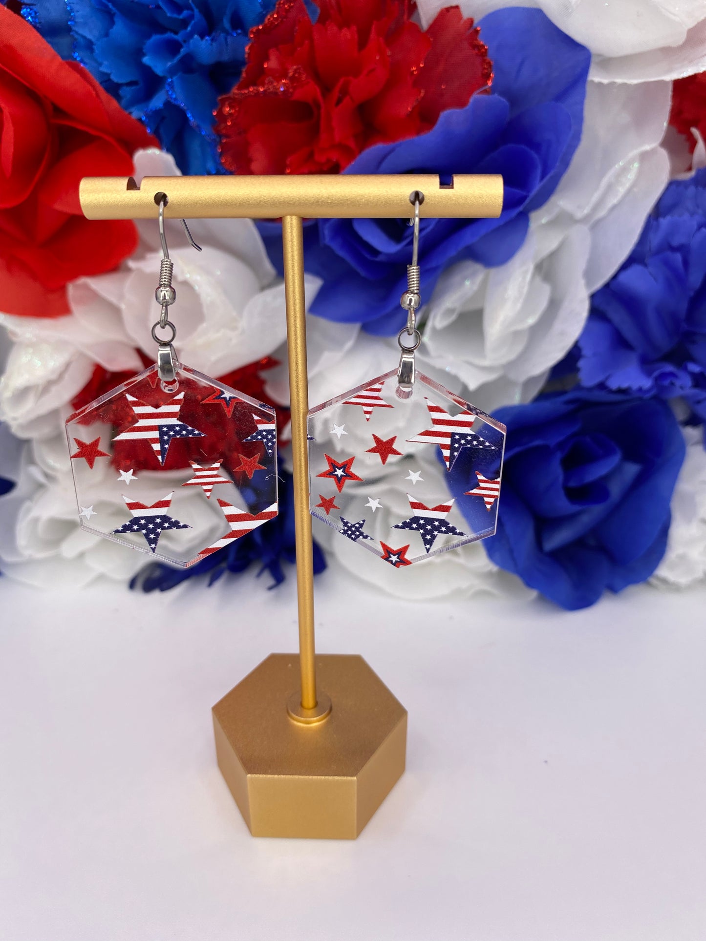 Patriotic Earrings | Hexagon Shape