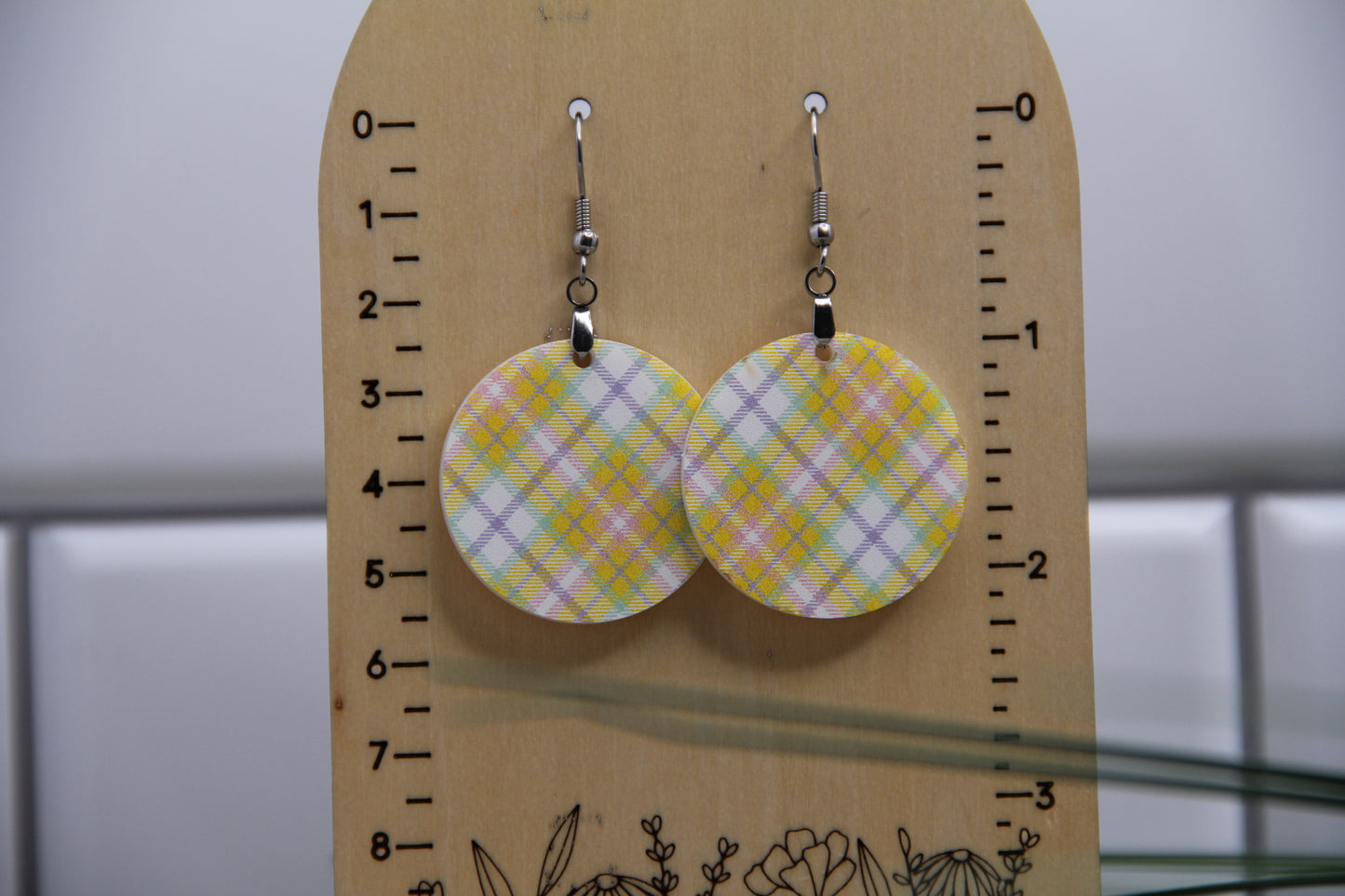 Plaid Jaune Circle Earrings