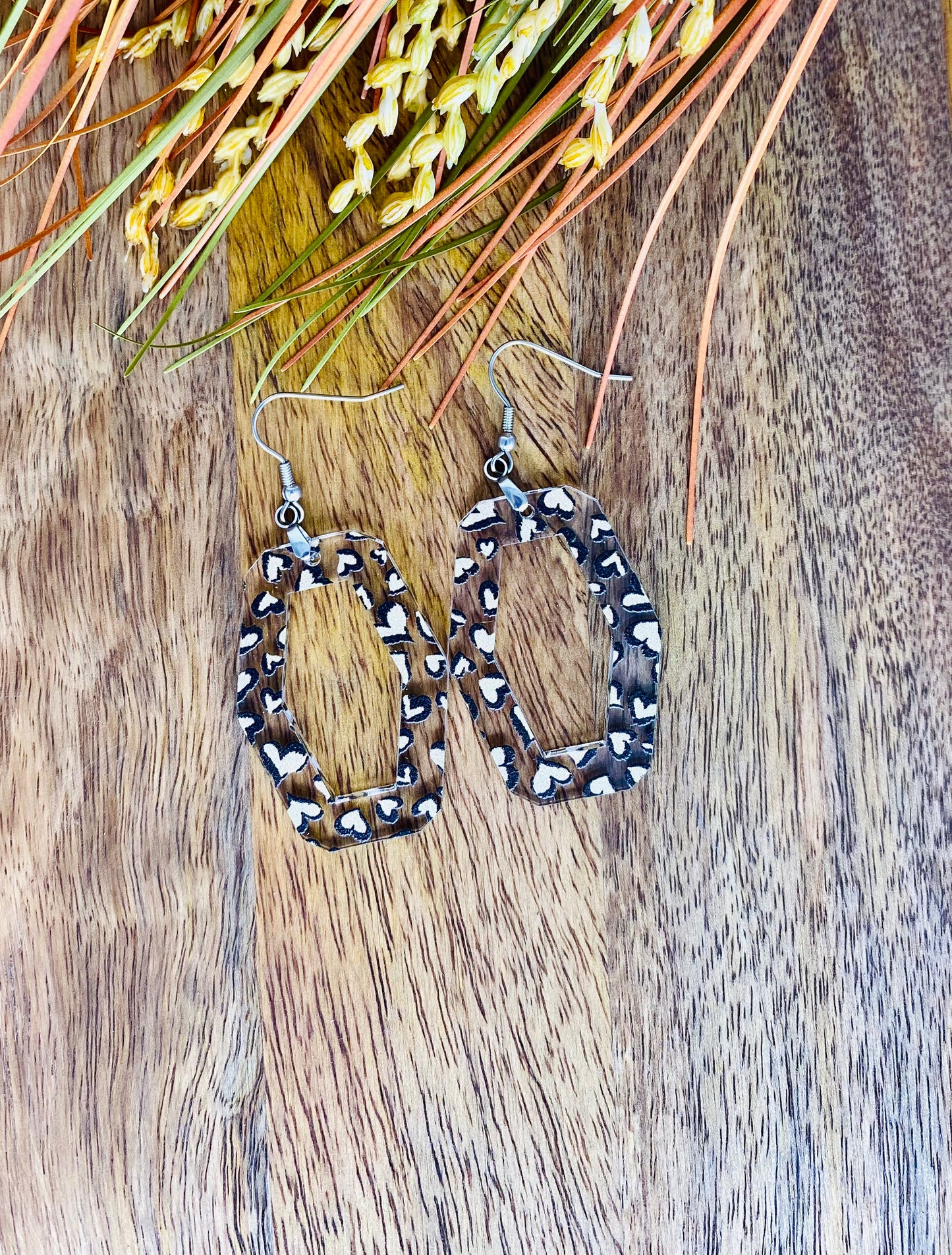 Leopard Heart Print Earrings (Style 1)