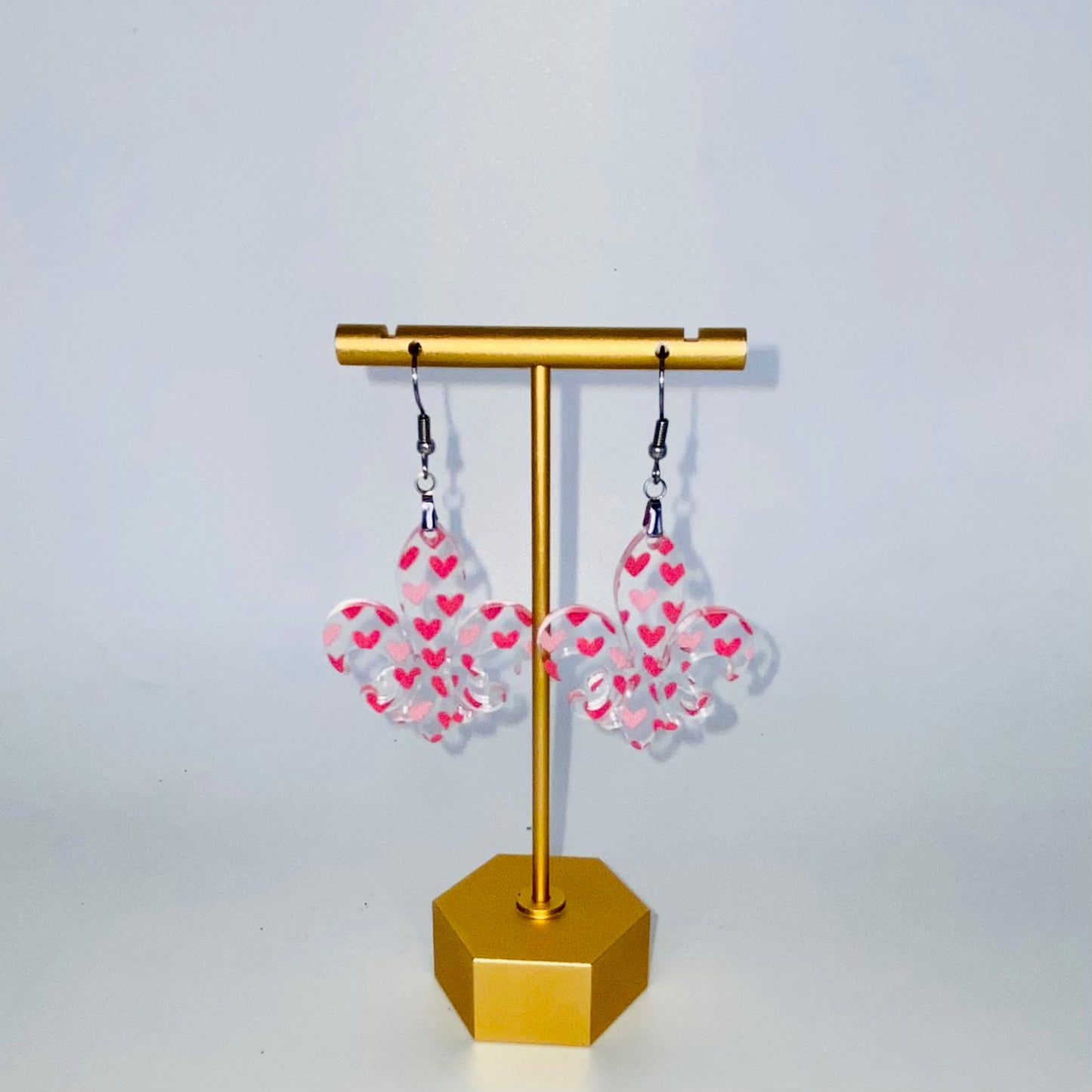 Scattered Pink Hearts Fleur-de-lis Earrings