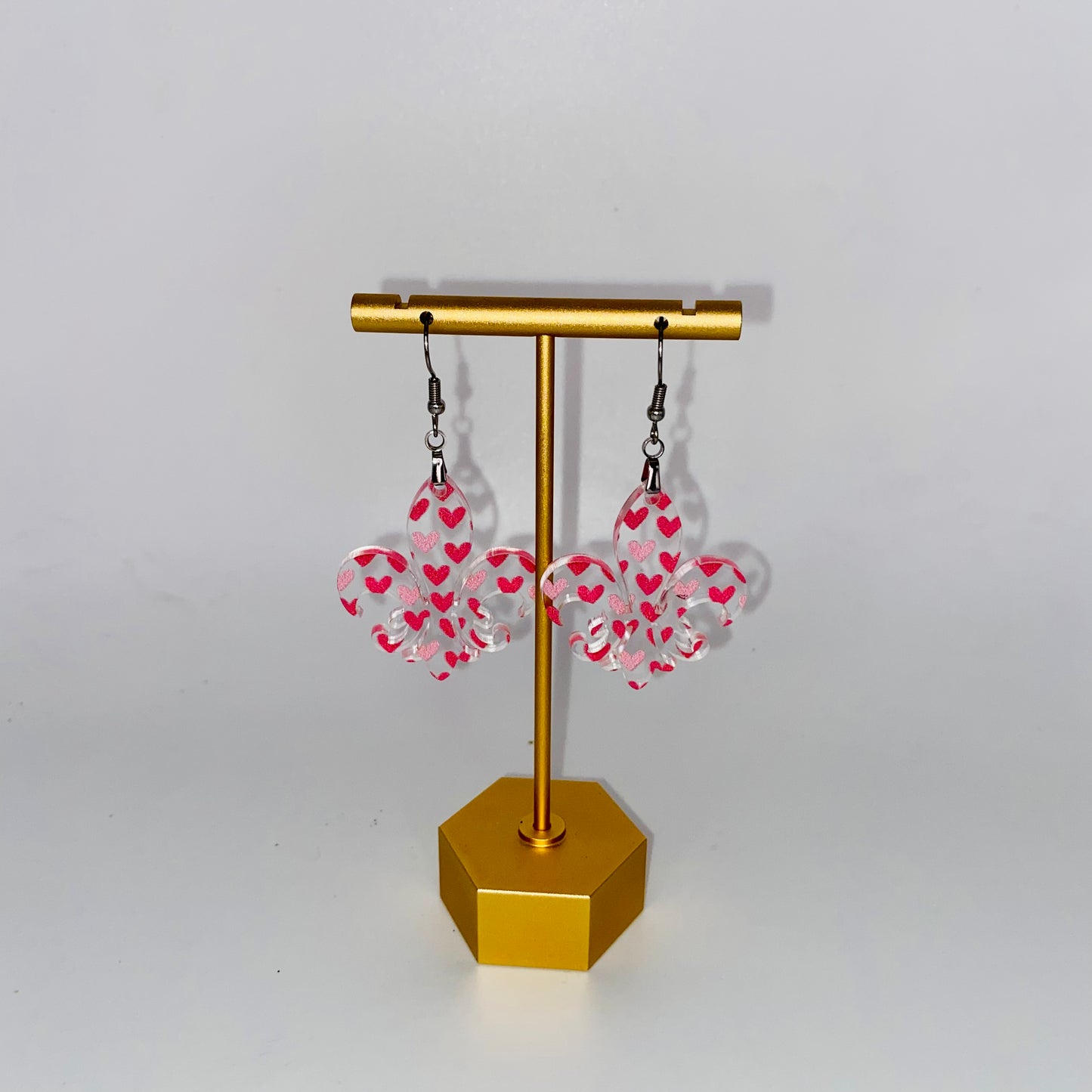 Scattered Pink Hearts Fleur-de-lis Earrings