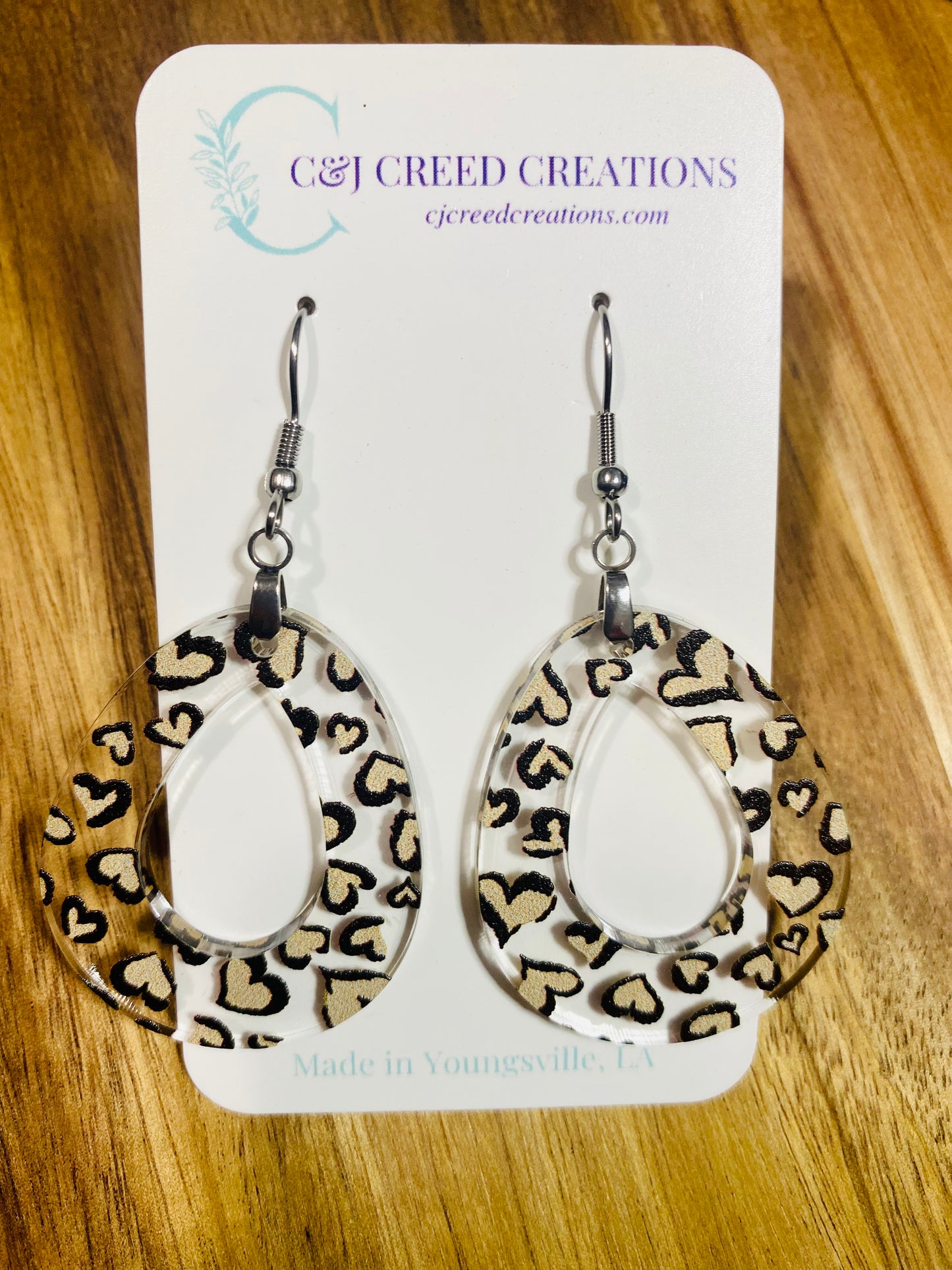 Leopard Heart Print Earrings (Style 6)