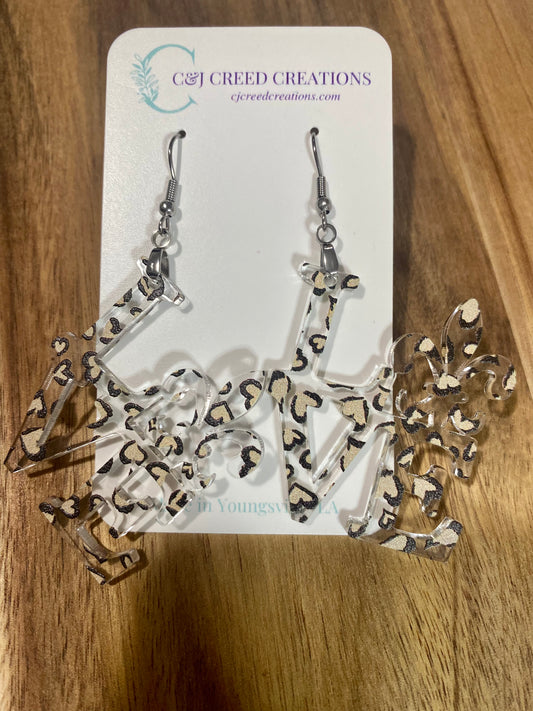 Leopard Heart Print Earrings - LOVE Fleur-de-lis